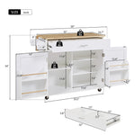 K&K Rolling Kitchen Island with Storage, Kitchen Cart with Rubber Wood Top, Spacious Drawer with Divider and Internal Storage Rack, Kitchen Island on Wheels with Adjustable Shelf Tower Rack, White WF316601AAW-djyc