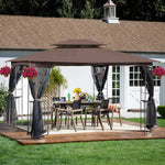 13x10 Outdoor Patio Gazebo Canopy Tent With Ventilated Double Roof And Mosquito net(Detachable Mesh Screen On All Sides),Suitable for Lawn, Garden, Backyard and Deck,Brown Top W41942173-djyc