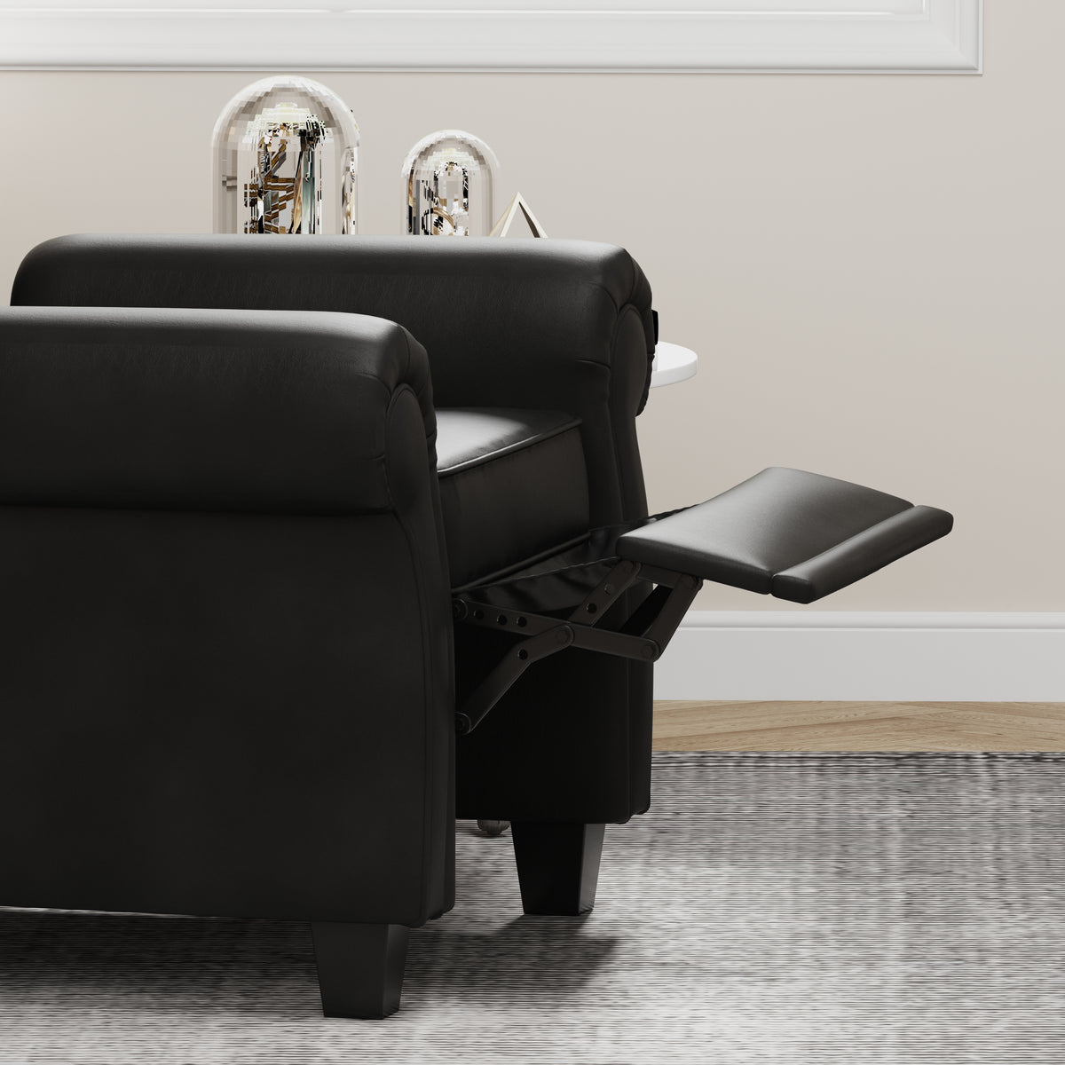 Modern Tufted Push Back Armchair Technical Leather Chair, Adjustable Single Sofa Chair with Sturdy Wood Legs for Bedroom, Living Room, Small Space(Color:Black) W1669P199585-djyc