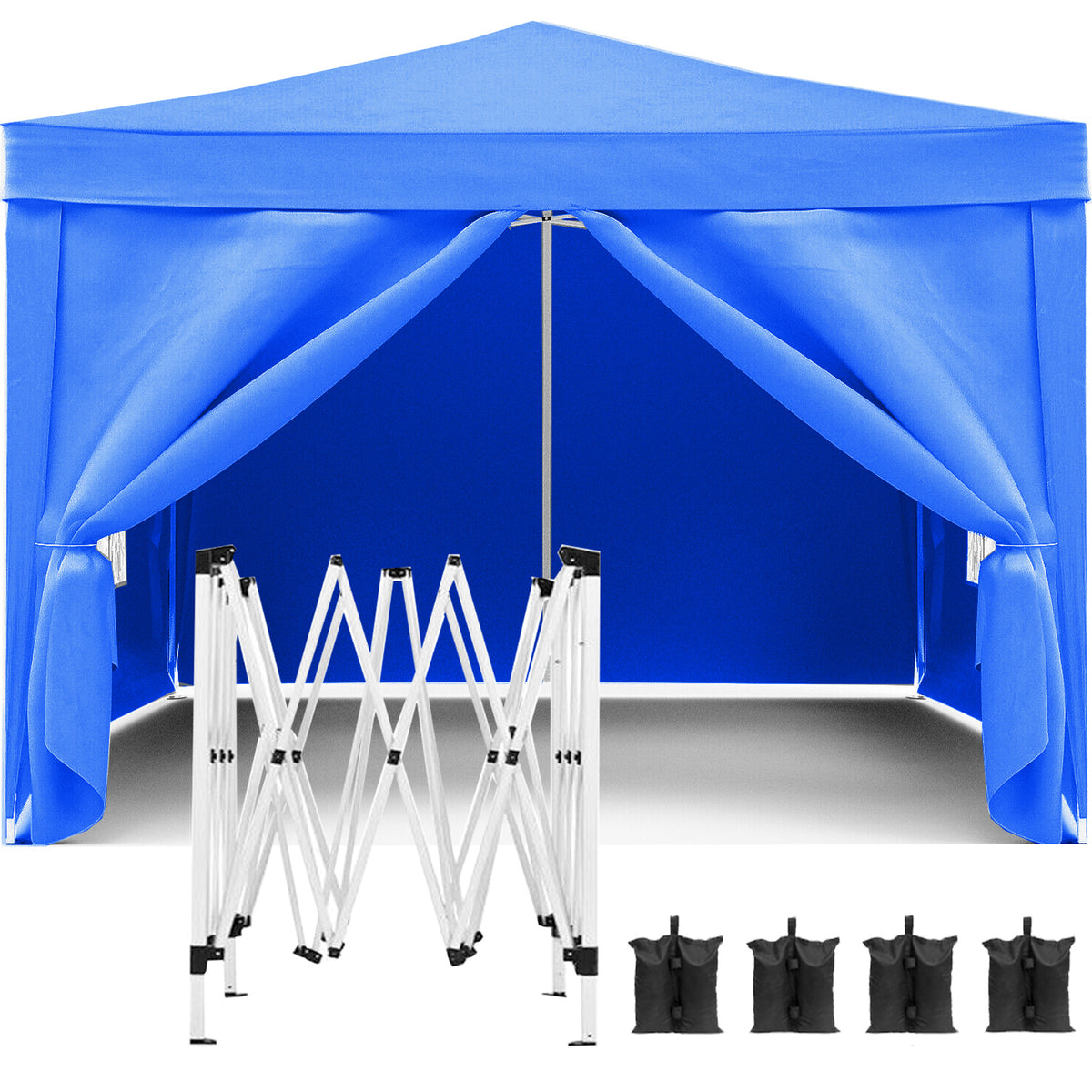 10'x10' Folding Canopy with 4 Removable Sidewalls Outdoor Event Shelter UPF 50+ Gazebo Portable Tents for Parties Beach Camping Wedding EZ Pop Up Canopy 4pcs Weight Bag + Carry Bag W2185P194752-djyc