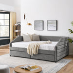 Queen Size Daybed with Two Drawers Trundle Upholstered Tufted Sofa Bed, Linen Fabric, Grey (88"x64.5"x34") W487S00167-djyc