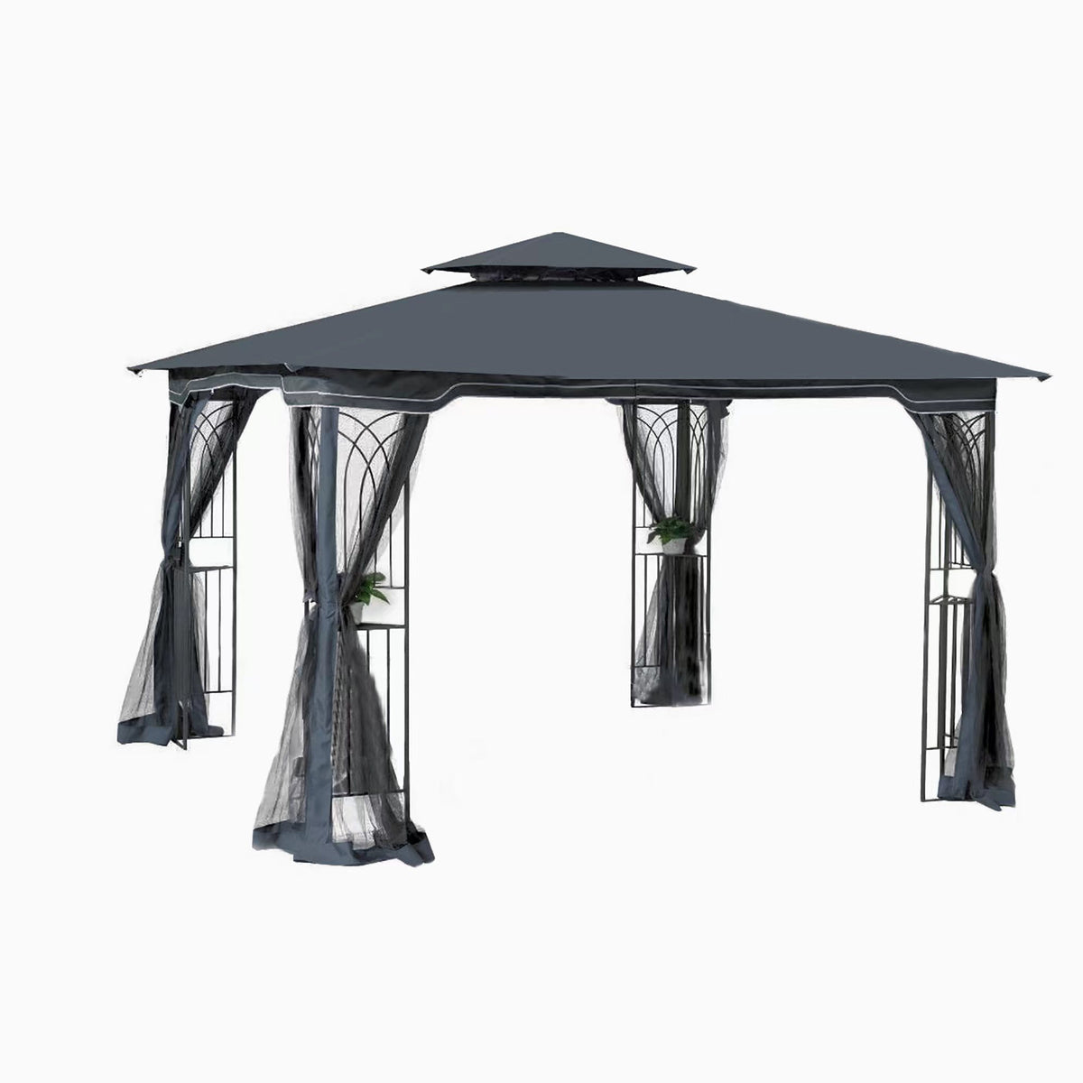 10x10 Outdoor Patio Gazebo Canopy Tent With Ventilated Double Roof And Mosquito net(Detachable Mesh Screen On All Sides),Suitable for Lawn, Garden, Backyard and Deck,Gray Top W41940785-djyc