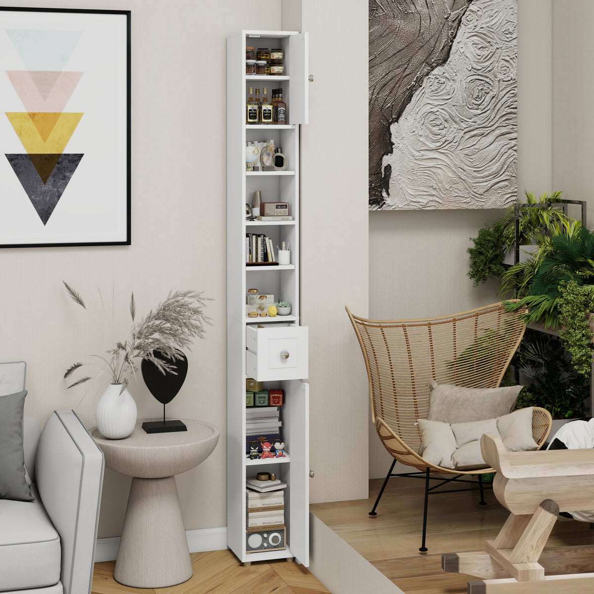 Tall Slim Bathroom Storage Cabinet, 71" Freestanding Bathroom Cabinet with 1 Drawer, 2 Doors and 4 Adjustable Shelves-White W282P154459-djyc