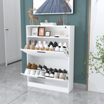 Shoe Storage Cabinet with 2 Flip Drawers, Sturdy Wood Hidden Shoe Storage, Freestanding Narrow Slim Shoe Organizer for Front Door Entrance, Living Room, Hallway, Bedroom (White) W808P174805-djyc