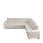 110-Inch Oversized Corduroy Corner Sofa,L Shaped Corner Couch with two storage spaces,USB port & Type-C port and Cup-holder , Deep Seat Comfy Upholstered Couches for Living Room(Not freely combinable) W834S00284-djyc