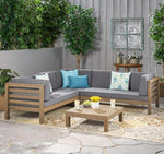 OANA OUTDOOR WOODEN SECTIONAL SET WITH CUSHIONS, DARK GREY 59101-02-64495DGY-64496GRY-djyc