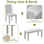 Wooden Dining Rectangular Table with Bench, Kitchen Table with Bench for Small Space, 6 Person Dining Table, Silver grey W1998S00045-djyc