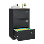 Filing Cabinet Lateral File Cabinet 3 Drawer, Blcak Locking Metal File Cabinets Three Drawer, Office Filing Cabinet with Lock Drawers for Home Office/Legal/Letter/A4/F4 W1247118742-djyc