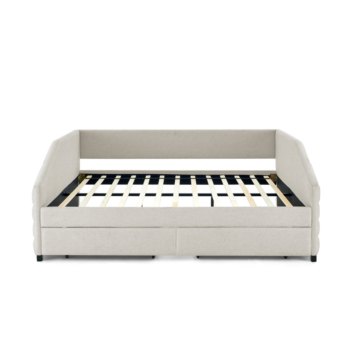 Queen Size Daybed with Two Drawers Trundle Upholstered Tufted Sofa Bed, Linen Fabric, Beige (88"x64.5"x34") W487S00176-djyc
