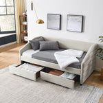 Twin Size Daybed with Two Drawers Trundle Upholstered Tufted Sofa Bed, Linen Fabric, Beige (82.5"x42.5"x34") W487S00175-djyc