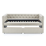 Upholstered Twin Size Daybed with Two Drawers, with Button and Copper Nail on Square Arms, Beige (82.75''x43''x30.75'') W487S00217-djyc