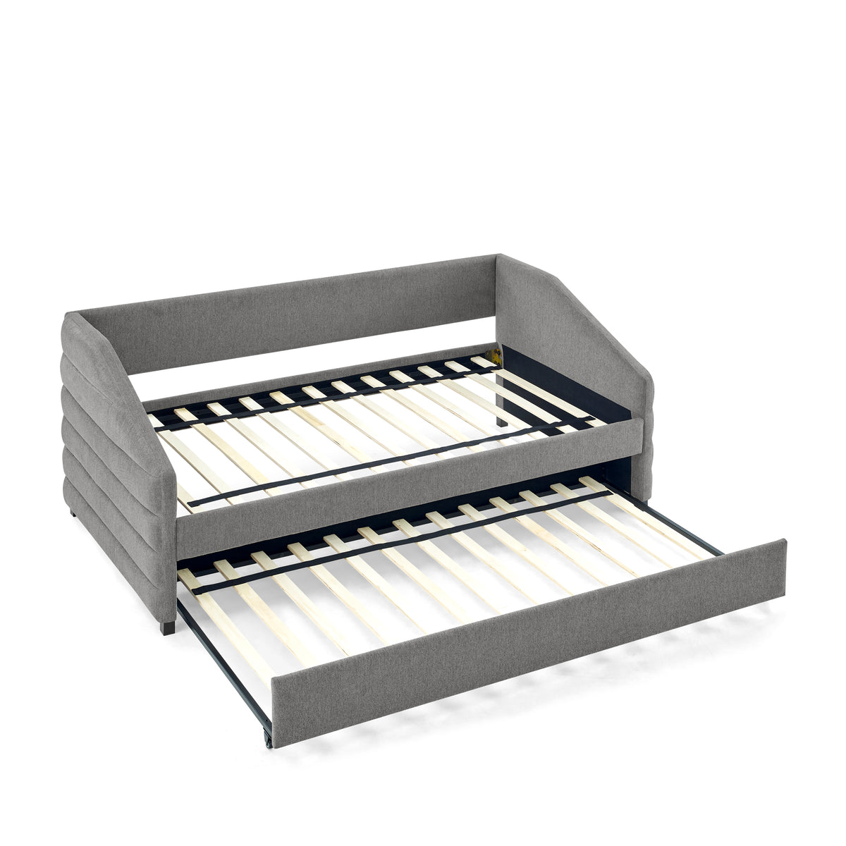 Twin Size Daybed with Trundle Upholstered Tufted Sofa Bed, Linen Fabric, Grey (82.5"x42.5"x34") W487S00173-djyc