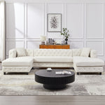 126-inch Modern Style Chenille Three Piece Sofa, Pull Point Design U-shaped Sofa two Chaise Longue Seats, two Pillows and Plastic Feet, Suitable for Living room, Bedroom, Lounge and Projection Room W834S00328-djyc