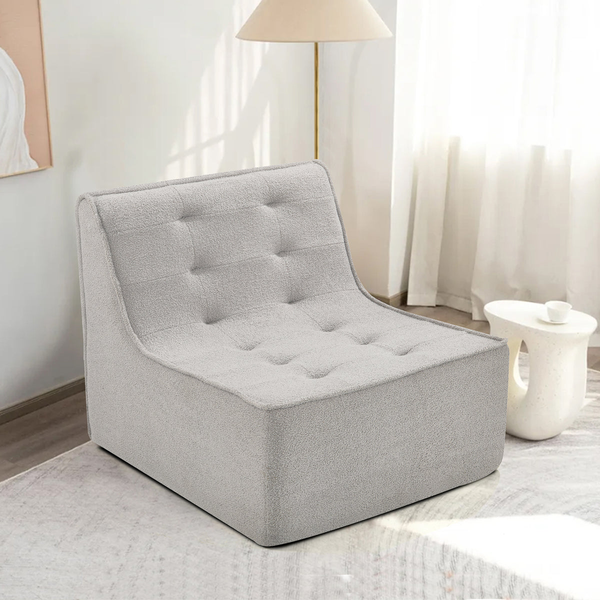 Fireside Chair, Lazy Floor Sofa Couch, Large Bean Bag Chair for Adults with High Resilience Foam for Living Room, Bedroom and Office, Velvet Fabric, Gray W1998P195215-djyc