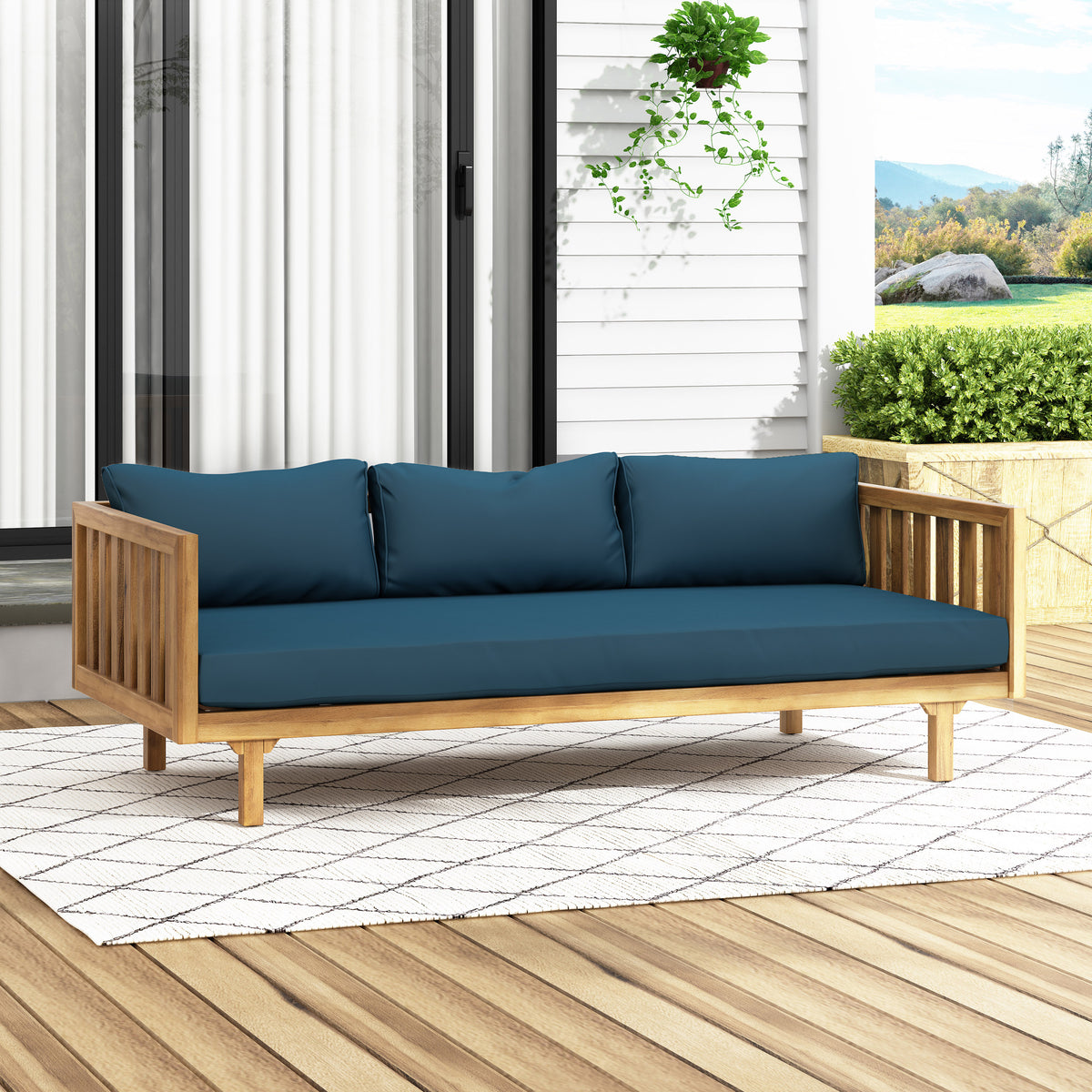 Acacia Wood Daybed – Slat Panel Design, Water-Resistant Cushions, and Classic Sophistication for Your Outdoor Space 66327.00DT-djyc