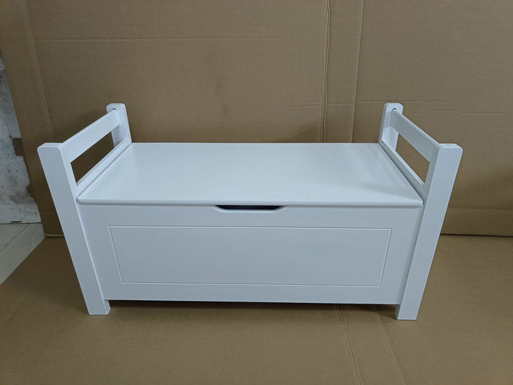 Kids Toy Box Chest, White Rubber Wood Toy Box for Boys Girls, Large Storage Cabinet with Flip-Top Lid/Safety Hinge, Toy Storage Organizer Trunk for Nursery, Playroom W808P171018-djyc