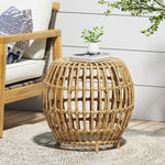 Boho Handcrafted Side Table – Faux Rattan Weave, Earthy, and Versatile for Indoor/Outdoor Spaces 70907-djyc