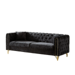 82-Inch Chenille Pull Buckle Design Sofa for Living Room,Buttons Tufted With Copper Nail Decoration Armrest, Modern Couch Upholstered Button And Metal Legs W834S00292-djyc