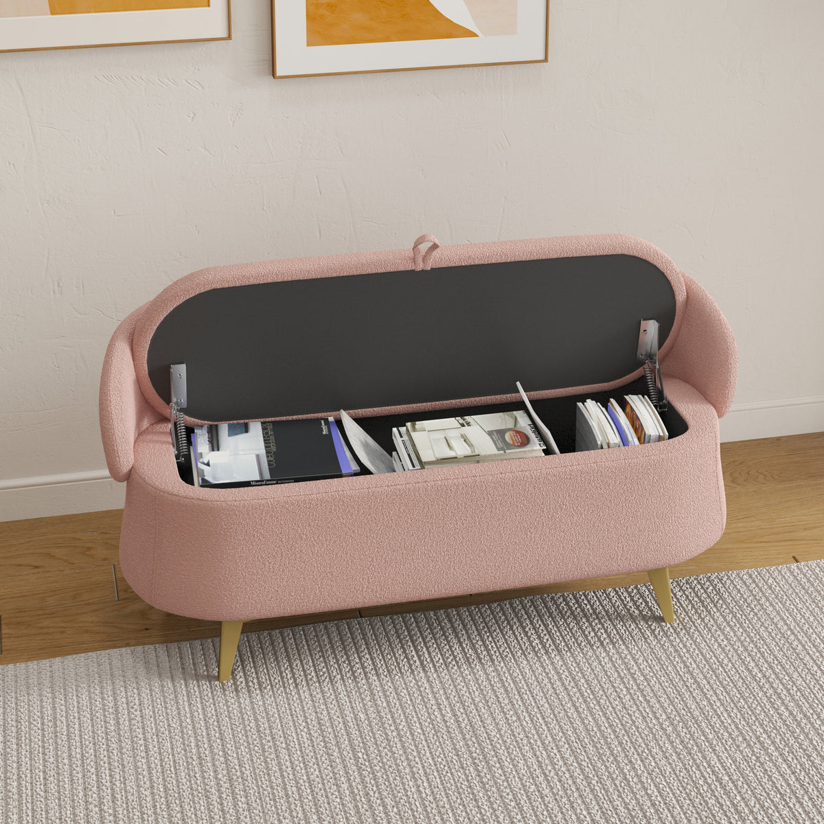50-Inch Multi-Functional Long Rectangular Bed End Storage Sofa Stool in Dreamy Teddy Fleece W1278122702-djyc