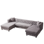 126-inch Modern Style Chenille Three Piece Sofa, Pull Point Design U-shaped Sofa two Chaise Longue Seats, two Pillows and Plastic Feet, Suitable for Living room, Bedroom, Lounge and Projection Room W834S00329-djyc