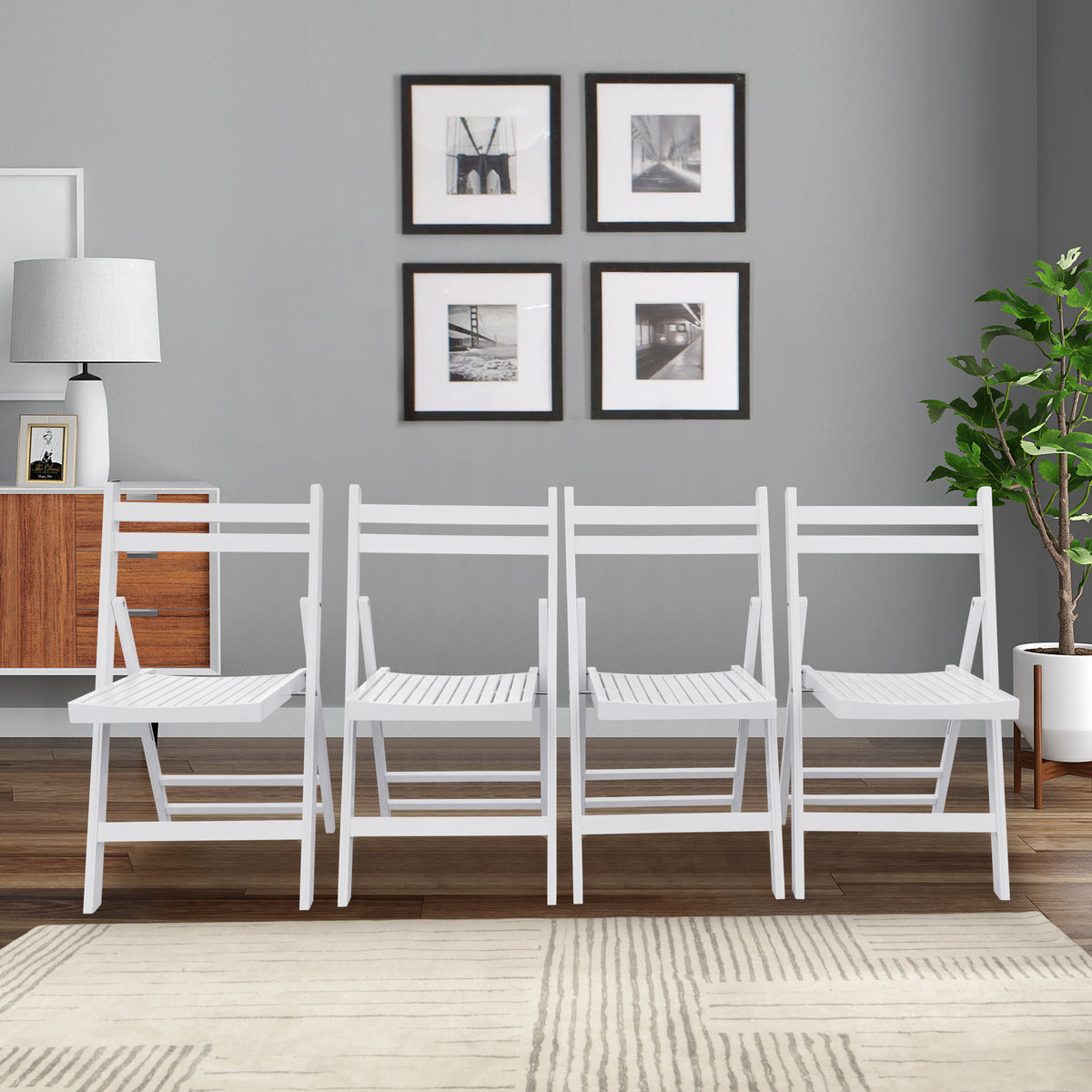 Furniture Slatted Wood Folding Special Event Chair - White, Set of 4, FOLDING CHAIR, FOLDABLE STYLE W49557945-djyc