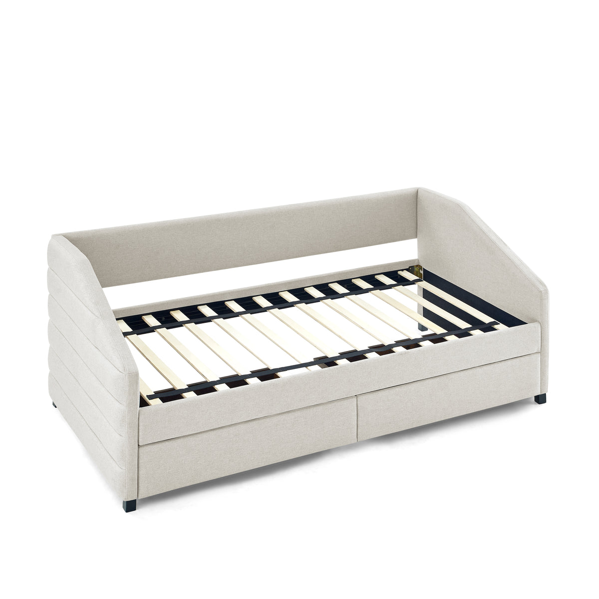 Twin Size Daybed with Two Drawers Trundle Upholstered Tufted Sofa Bed, Linen Fabric, Beige (82.5"x42.5"x34") W487S00175-djyc
