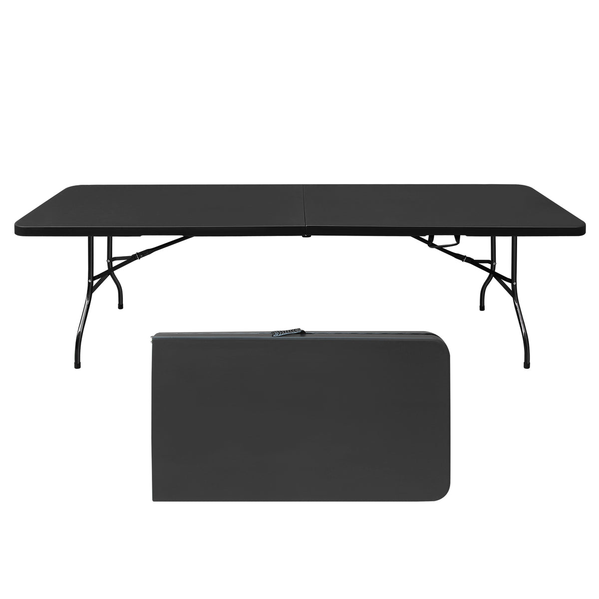 8ft Folding Table, Portable Plastic Table for Camping, Picnics, Parties, High Load Bearing Foldable Table Black W2031123565-djyc
