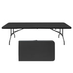 8ft Folding Table, Portable Plastic Table for Camping, Picnics, Parties, High Load Bearing Foldable Table Black W2031123565-djyc