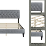 King size Panel Bed Frame with Adjustable Button-Tufted Headboard for Bedroom/Linen Upholstered/Wood Slat Support/Easy Assembly,Light Grey W1793140501-djyc