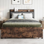 Full Size Bed Frame, Storage Headboard with Charging Station and 2 Storage Drawers,Vintage Brown and Gray W840137806-djyc