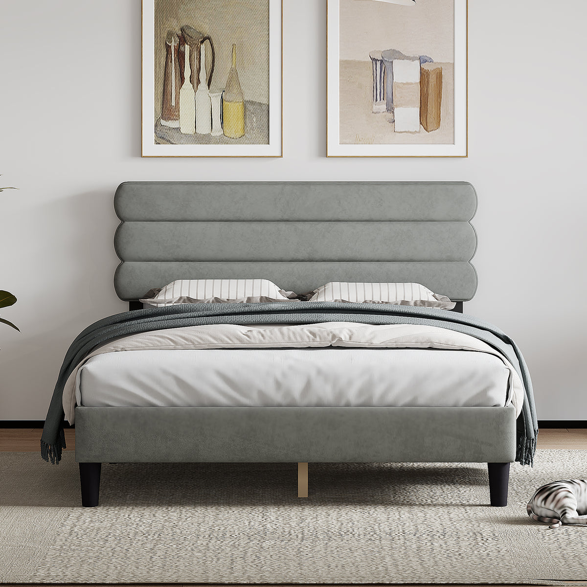 Queen Bed Frame with Headboard,Sturdy Platform Bed with Wooden Slats Support,No Box Spring,Mattress Foundation,Easy Assembly W1793140482-djyc