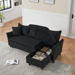 This 80-inch black corduroy L-shaped sofa comes with two small throw pillows that can be converted into a sofa bed for storage W1278S00028-djyc