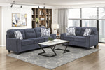Contemporary Blue 2pc Set Sofa Loveseat Durable Chenille Fabric Decorative Pillows Wooden Living Room Furniture-B011S02478