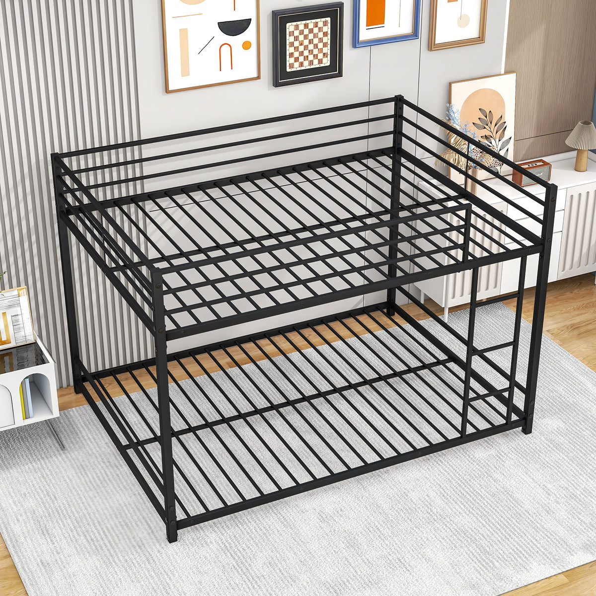 Metal Bunk Bed Full Over Full, Bunk Bed Frame with Safety Guard Rails, Heavy Duty Space-Saving Design, Easy Assembly Black W84063611-djyc