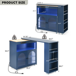 K&K Rolling Kitchen Island With Extended Table, Kitchen Island on Wheels with LED Lights,Power Outlets and 2 Fluted Glass Doors, Kitchen Island with a Storage Compartment and Side 3 Open Shelves, Navy WF316018AAN-djyc