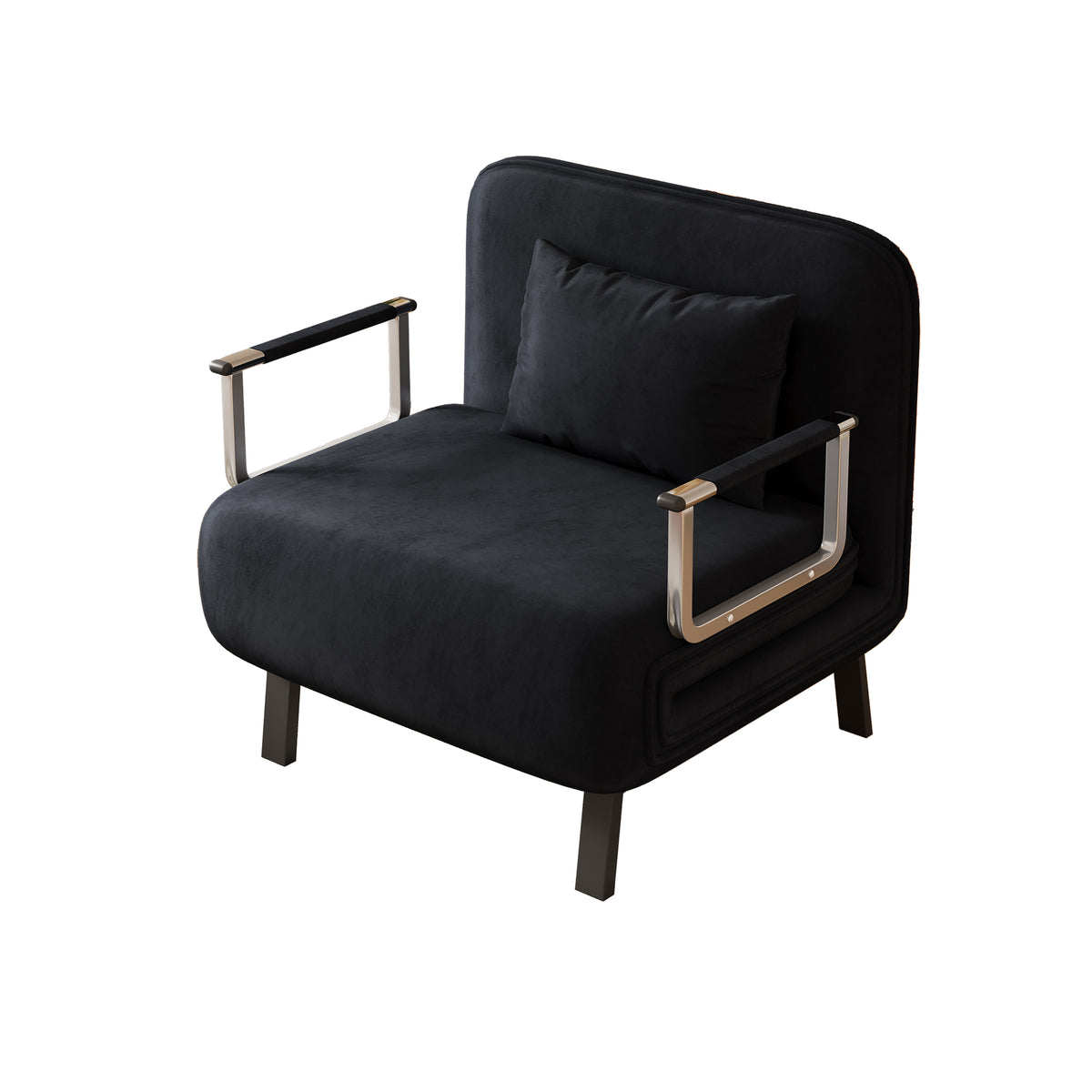 31.5″ Convertible Chair Bed, Tri-Fold Sofa Bed with Adjustable Backrest & Pillow, Leisure Chaise Lounge Couch with Sturdy Steel Frame for Home & Office, Comfortable Sleeper Chair black W1767P220577-djyc