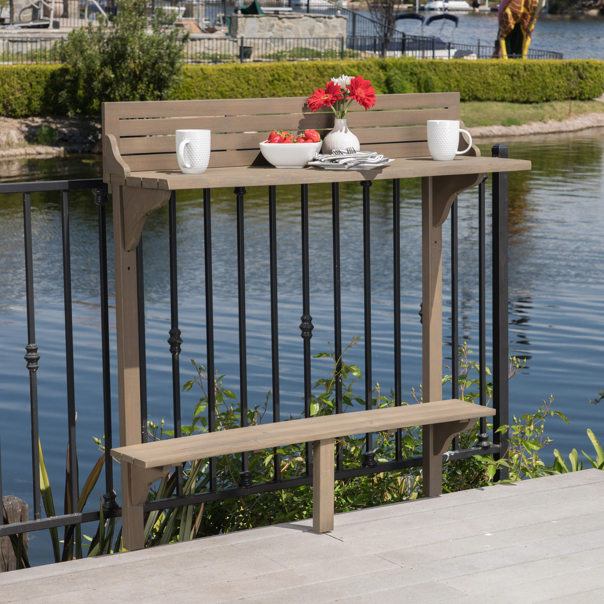 Outdoor Acacia Wood Balcony Bar Table, Gray Finish 62603.00GRY-djyc
