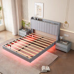 Queen size Floating Bed Frame,with Remote control LED Lights with APP , Wood Platform-Light Grey W2336P167496-djyc