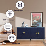 Modern Lacquered 4 Door Wooden Cabinet Sideboard Buffet Server Cabinet Storage Cabinet, for Living Room, Entryway, Hallway, Office, Kitchen and Dining Room, Navy Blue W1435P191610-djyc