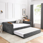 Daybed with Trundle Upholstered Tufted Sofa Bed, with Button and Copper Nail on Arms,Full Daybed & Twin Trundle, Grey(85.5"x57"x30.5") W487S00078-djyc
