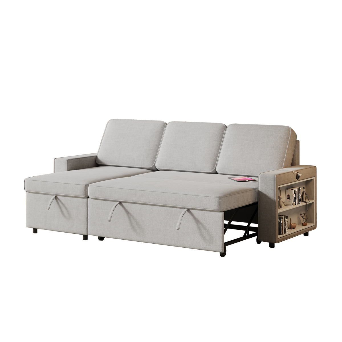 85.8" Pull Out Sleeper Sofa L-Shaped Couch Convertible Sofa Bed with Storage Chaise And Storage Racks,With USB Port And T-pyce Port W834S00267-djyc