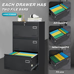 Filing Cabinet Lateral File Cabinet 3 Drawer, Blcak Locking Metal File Cabinets Three Drawer, Office Filing Cabinet with Lock Drawers for Home Office/Legal/Letter/A4/F4 W1247118742-djyc