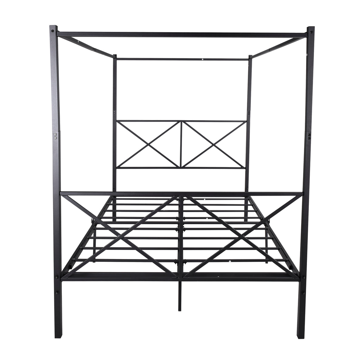 Metal Canopy Bed Frame, Platform Bed Frame Queen with X Shaped Frame Queen Black W84034643-djyc