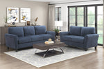 Contemporary 2pc Living Room Sofa Set Blue Chenille Upholstered Sofa Loveseat Plush Foam Padded Pocket Coils Solid Wood Furniture-B011S02487