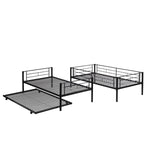 Over Twin Bunk Bed Frame with Trundle,Metal Bunkbed with Sturdy Guard Rail and 2 sideLadders for Kids/Adults,Can be Divided Into Two Beds, No Box Spring Needed, Noise Free for Dorm,Black W1916115338-djyc
