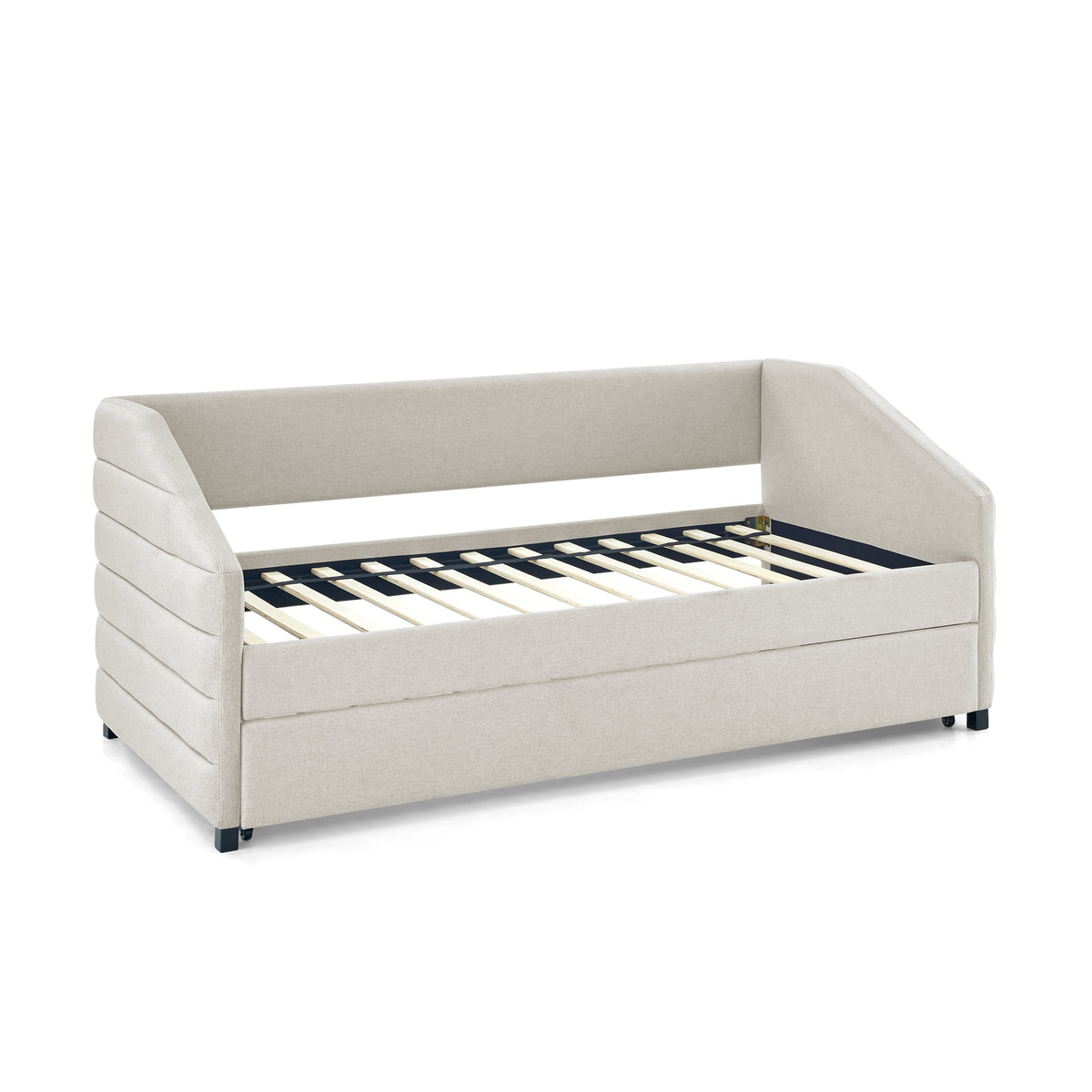 Twin Size Daybed with Trundle Upholstered Tufted Sofa Bed, Linen Fabric, Beige(82.5"x42.5"x34") W487S00174-djyc
