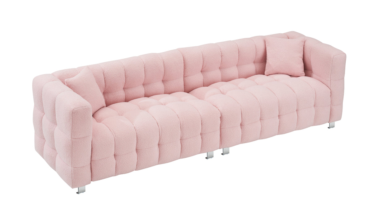 Charming 102-Inch Pink Teddy Fleece Sofa for Living Room, Bedroom, or Apartment - Includes Two Chic Throw Pillows & Sturdily Supported by Hardware Feet W1278S00019-djyc