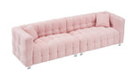 Charming 102-Inch Pink Teddy Fleece Sofa for Living Room, Bedroom, or Apartment - Includes Two Chic Throw Pillows & Sturdily Supported by Hardware Feet W1278S00019-djyc