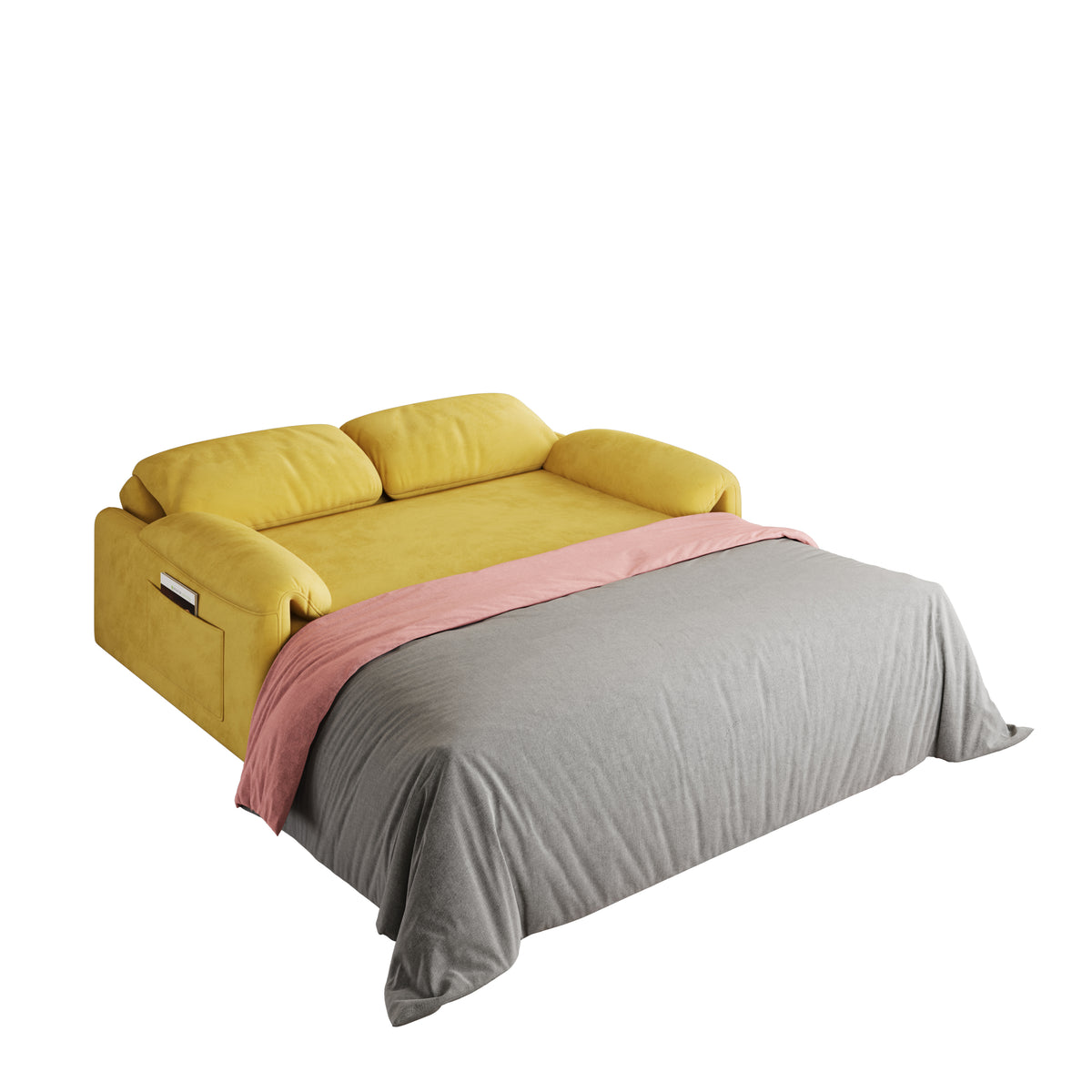 Dual-Purpose Velvet Sofa Bed: Elegant Yellow Sofa Transforms into a Retractable Bed for Your Living Room W1278P152680-djyc