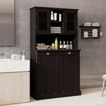 Two-Compartment Tilt-Out Dirty Laundry Basket Tall Bathroom Cabinet with 2 Adjustable Shelves-Black W1120S00002-djyc